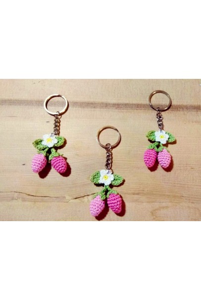 Happy Threads Pink Strawberry Crochet Keychain